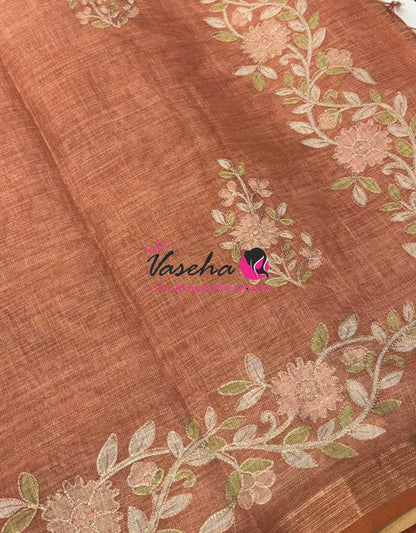 Linen Tissue Saree - Orange  Shade - VVLTS002