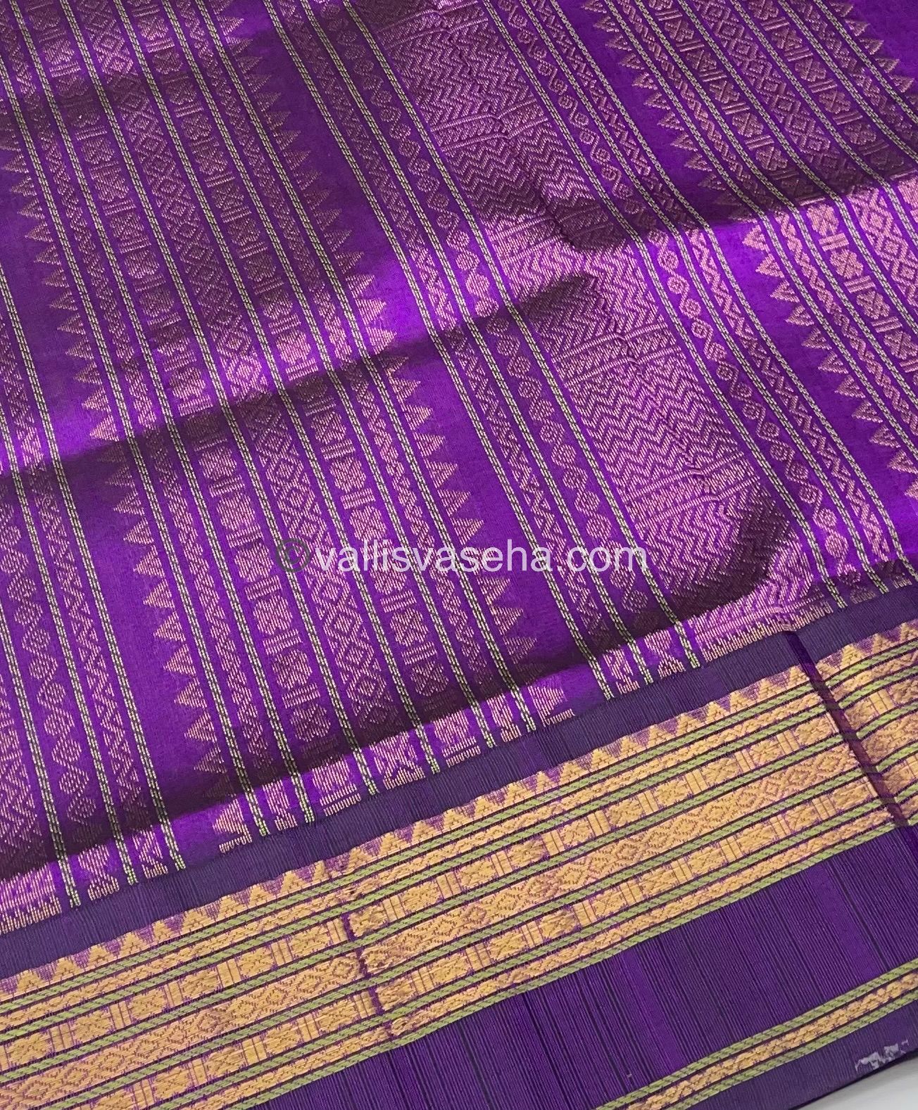 Pure Korvai Silk Cotton Saree -Half white with Purple - Retta Petta border - VVKSC004