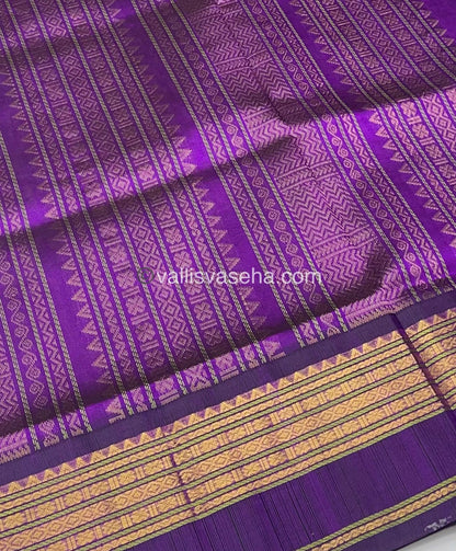 Pure Korvai Silk Cotton Saree -Half white with Purple - Retta Petta border - VVKSC004