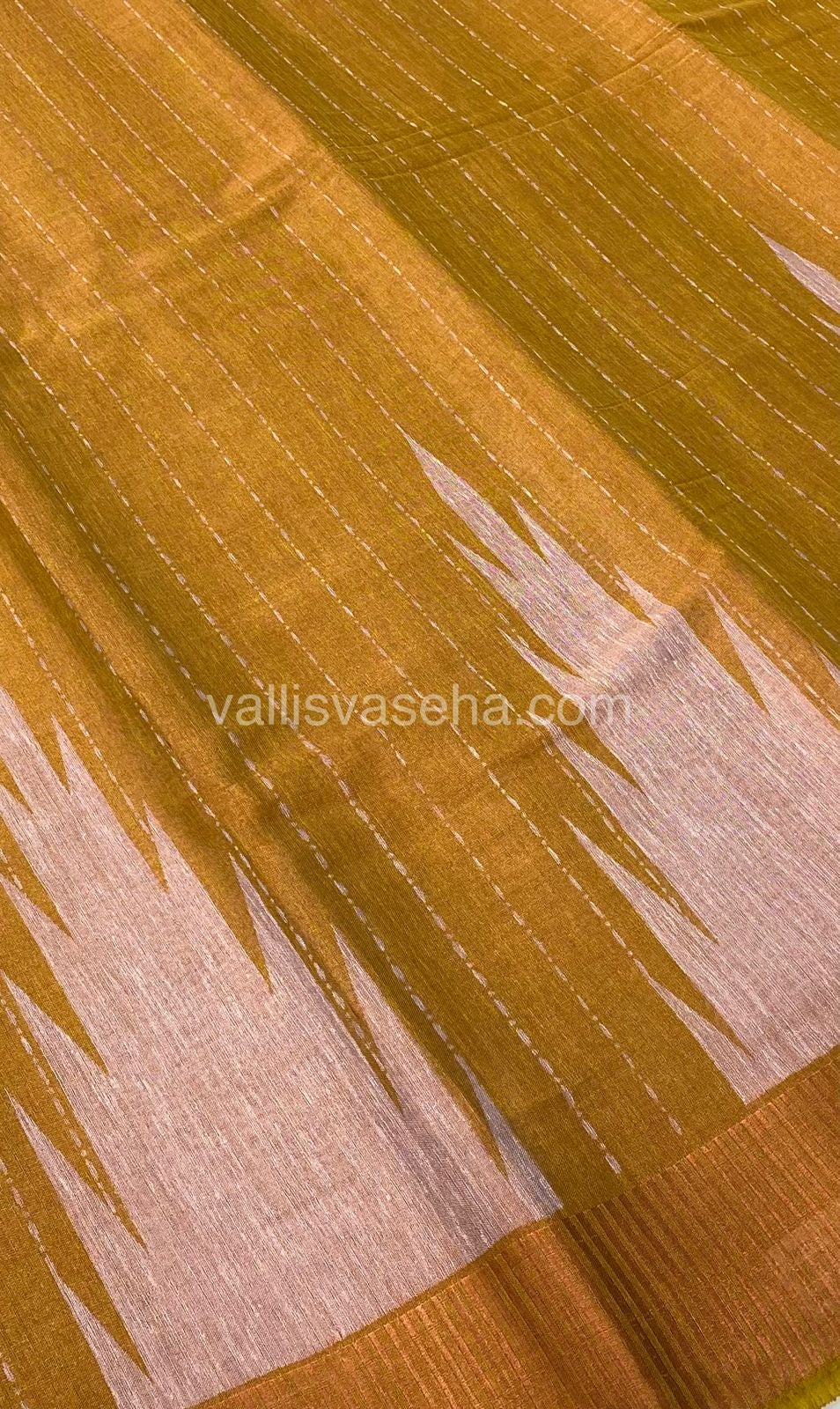 Semi Tussar Silk - Temple border - Mustard Yellow Shade - VVSTS001