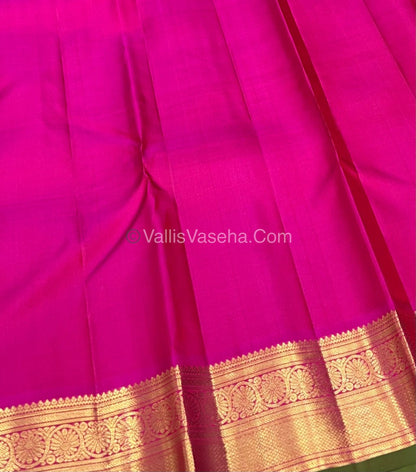 Pure Kanchipuram Silk Saree - Mango Orangish Yellow & Pink  Combo - VVPS011