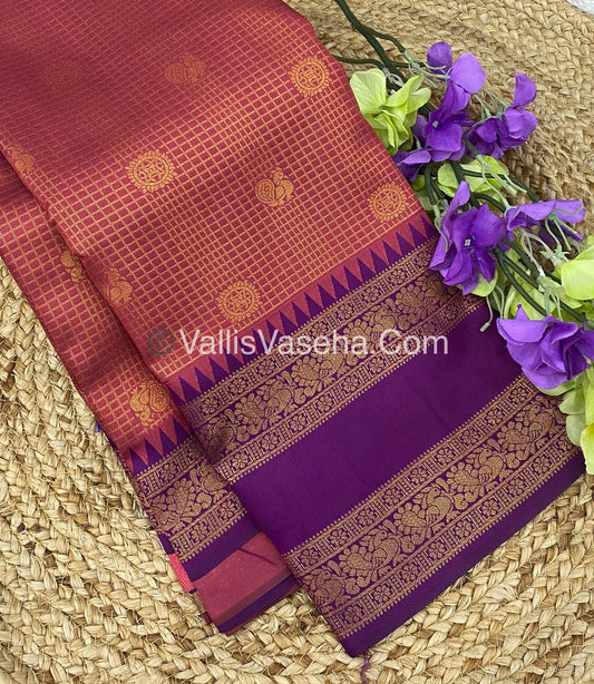Kanchi Semi Silk - Mayil & Chakkaram design - Onion Pink with Purple - VVKSS001