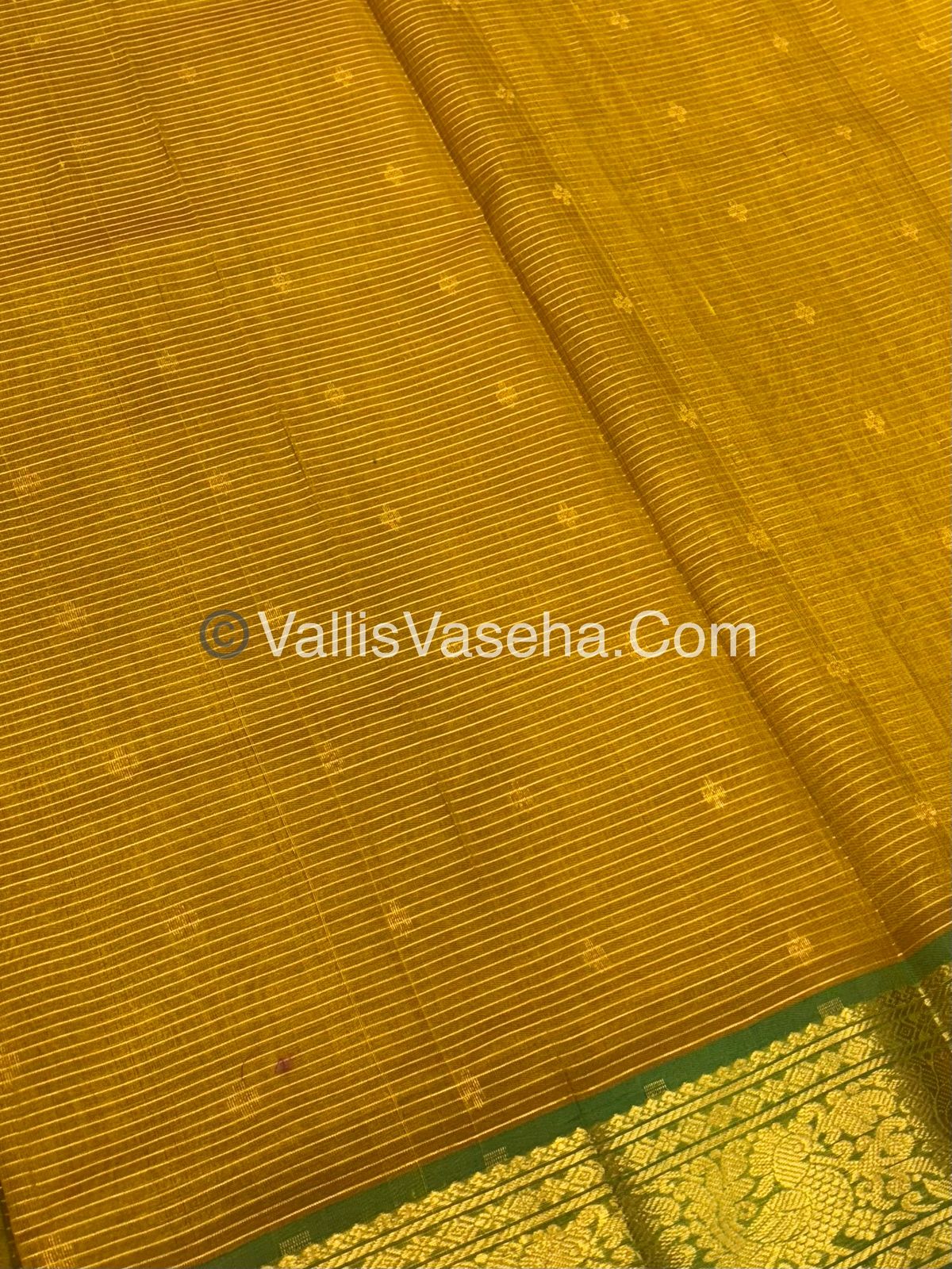 Pure Silk Cotton Sarees - Vairavoosi Lines - Mustard Yellow With Green Shade - VVPSC006