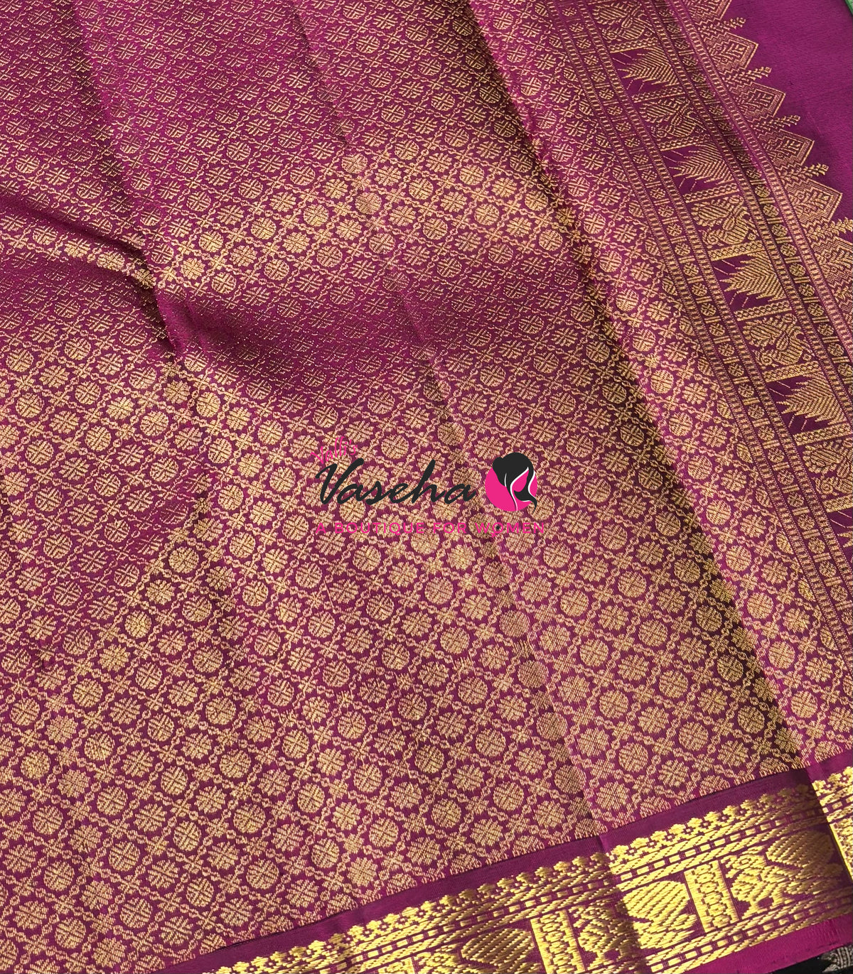 Pure Kanchipuram Silk Saree - Green & Purplish Pink - VVPS086