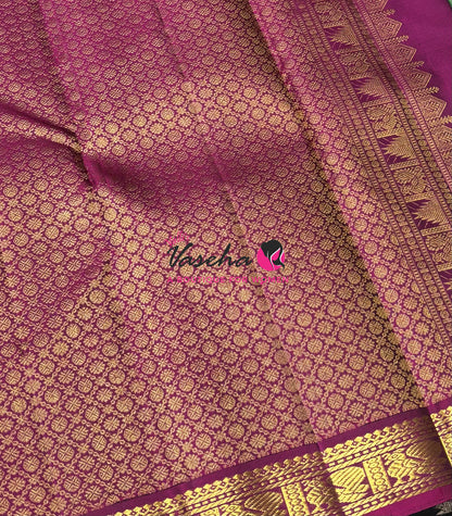 Pure Kanchipuram Silk Saree - Green & Purplish Pink - VVPS086