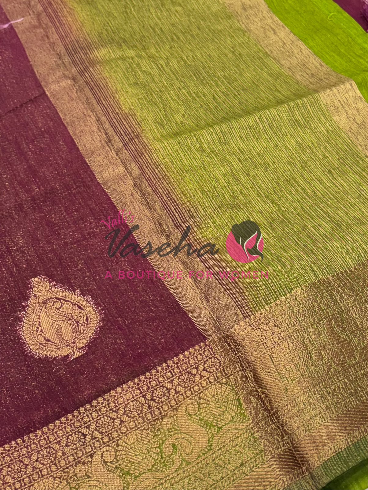 Bamboo Silk Saree- Maroon with Green Shade - VVBSS013