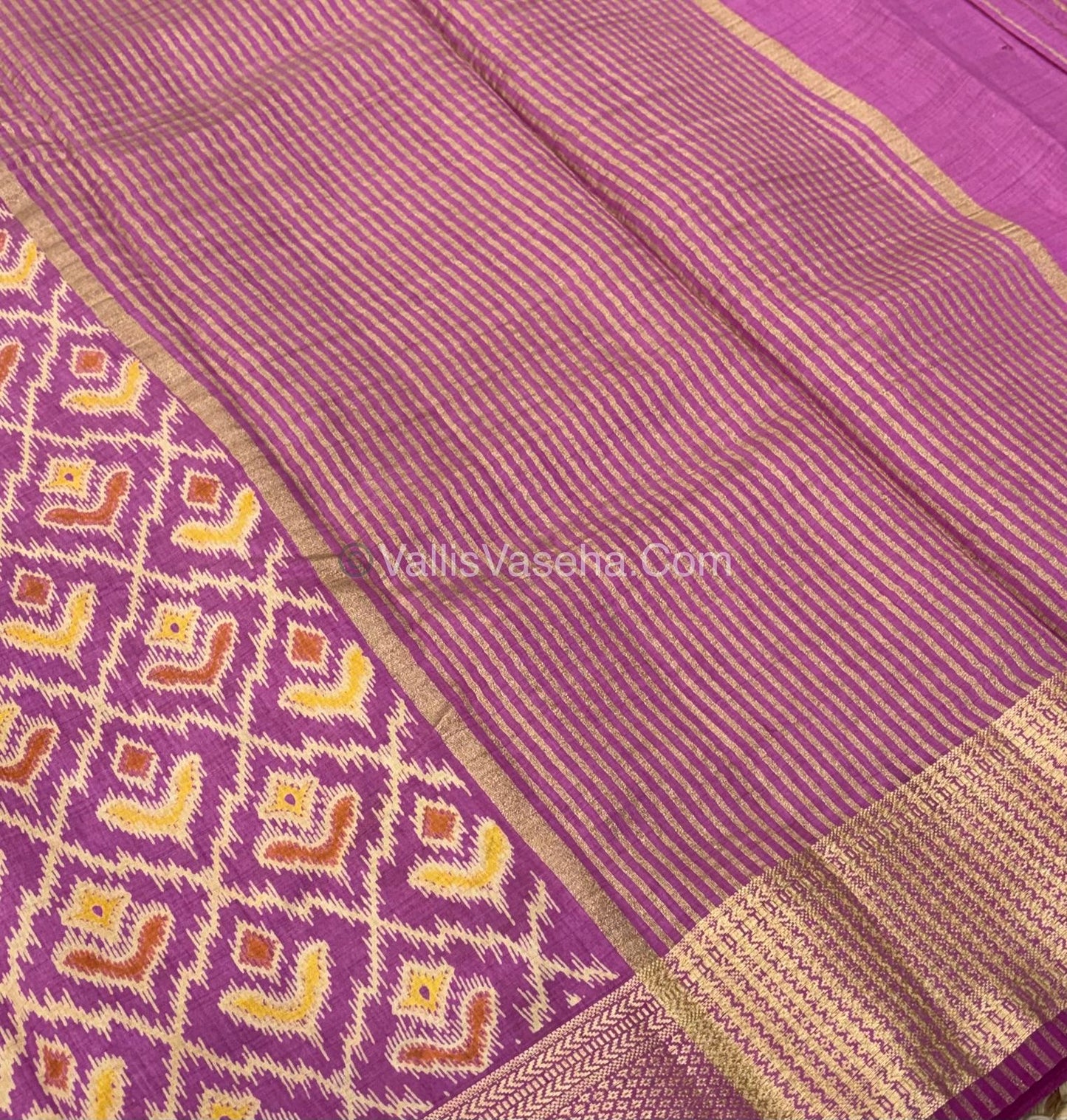 Semi Tussar Silk Saree - Ikkat / Pochampally Design - Onion Pink Shade - VVSTS033