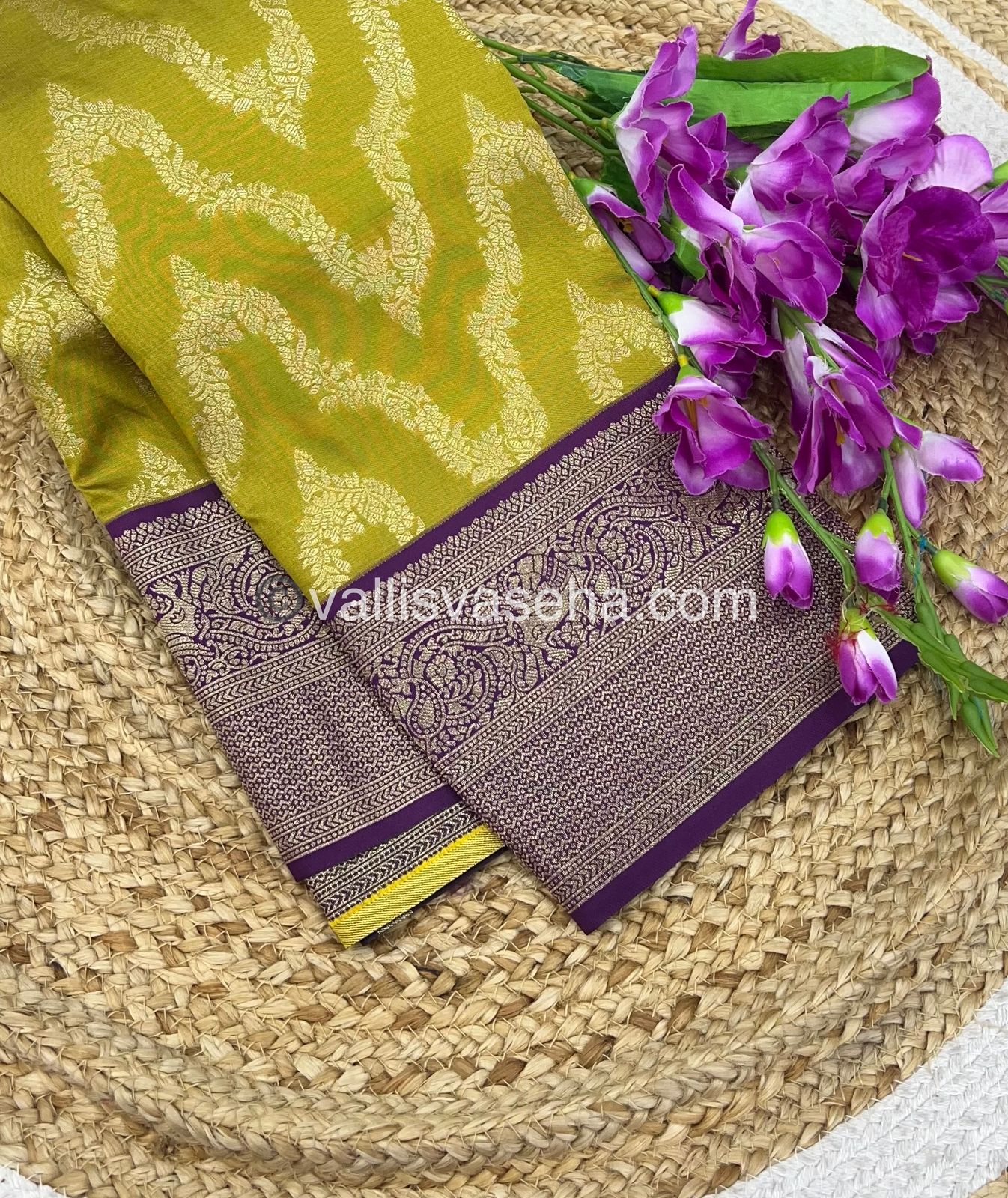 Semi Kanchi Silk - Mahendi Green & Purple Shade  - VVSKS004