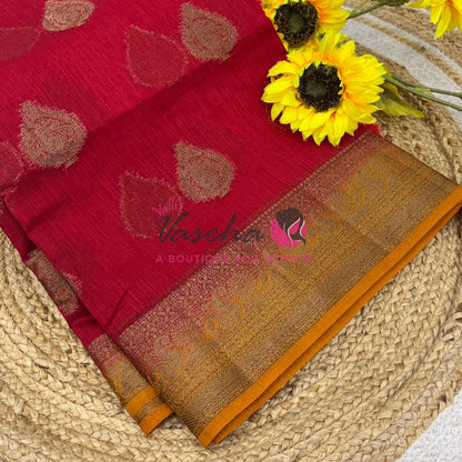 Bamboo Silk Saree- Red with Yellow Shade - VVBSS013