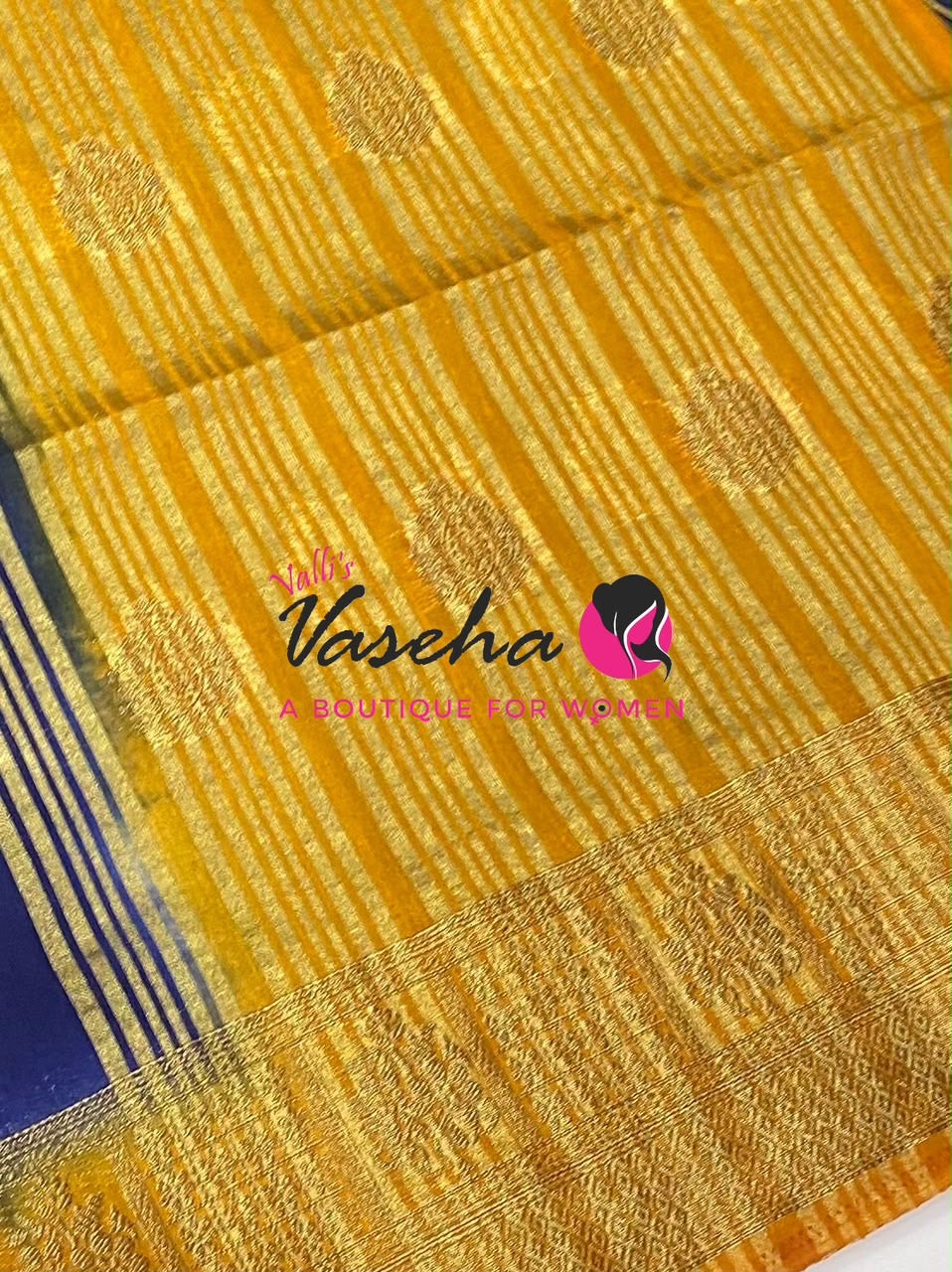 Semi Jute Silk Saree - Blue With Yellow Shade- VVSJS002