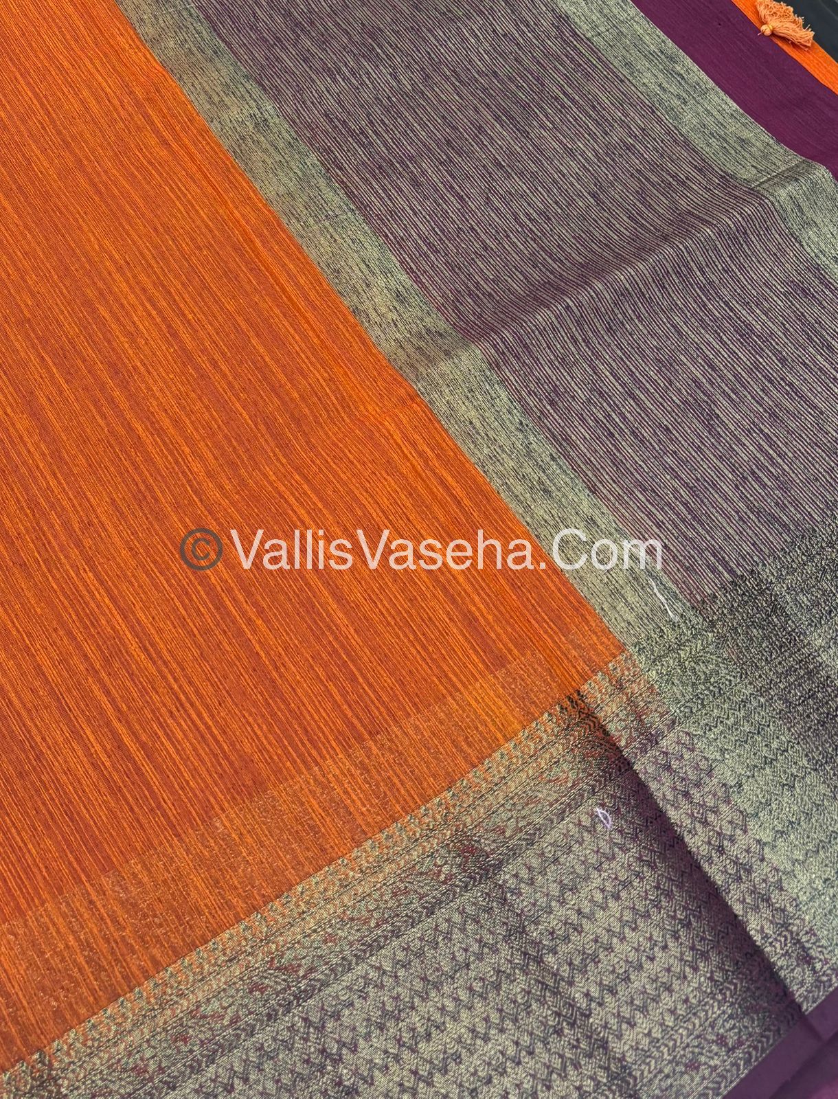 Bamboo Silk Saree - Orange With Wine Shade - VVBSS003