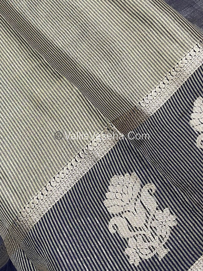 Semi Tissue Tussar Silk - Navy Blue Shade - VVSTS043