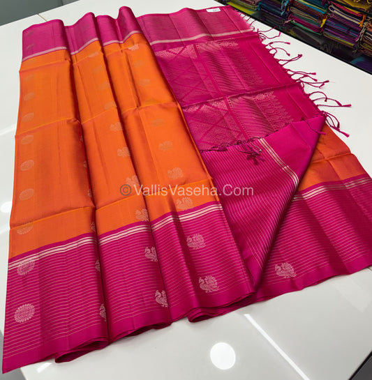 Pure Soft Silk Saree - Orange with Pink - VVPSS071