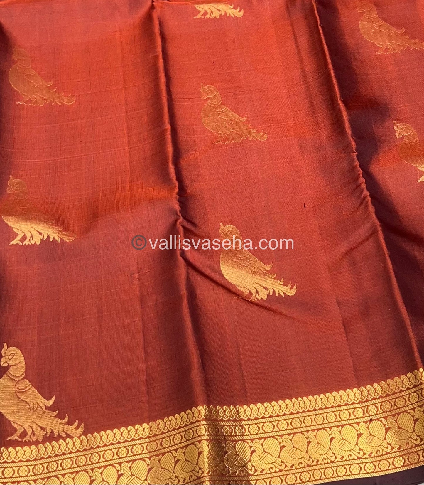 Pure Kanchipuram Silk Saree - Rust Orange & Brownish Wine Combo - VVPS018