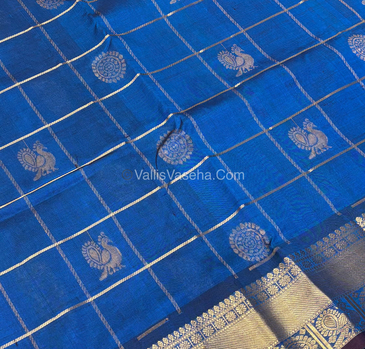 Pure Silk Cotton Saree - Mayil & Chakkaram Design -  Blue  Shade - VVMC001