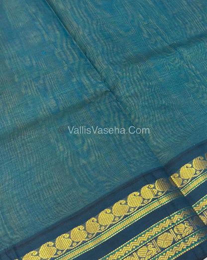 Pure Korvai Silk Cotton - Green with Blue- VVKSC025