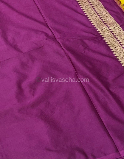 Banarasi - Premium Kathan Silk Saree - Yellow with Purple - VVPKS002