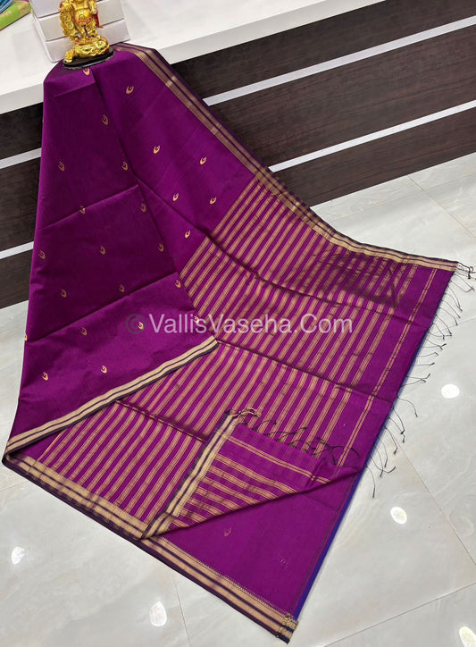 Pure Maheshwari Silk Cotton Saree - Purple Color - VVMSC007