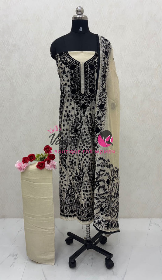 Unstitched Salwar Material | Semi Chanderi Cotton - VVUSM036