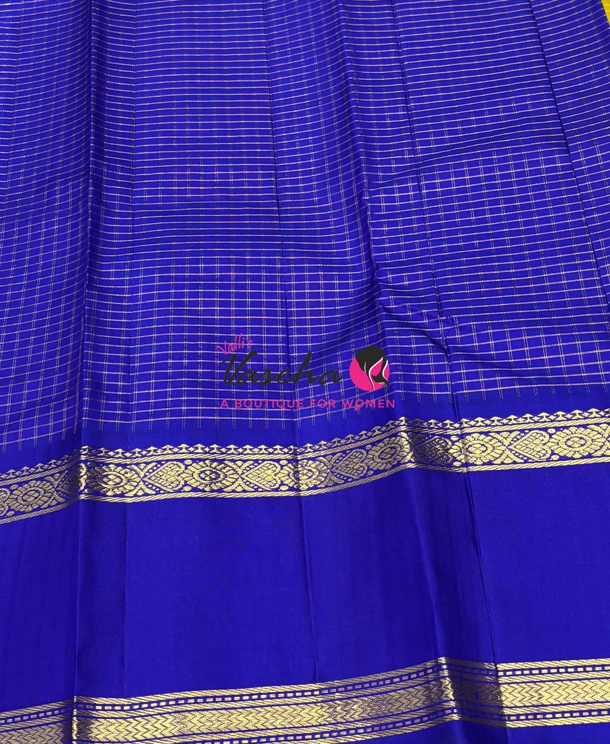 Pure Vintage Korvai Kanchipuram Silk Saree - Lemon Yellow With Blue - VVPS102