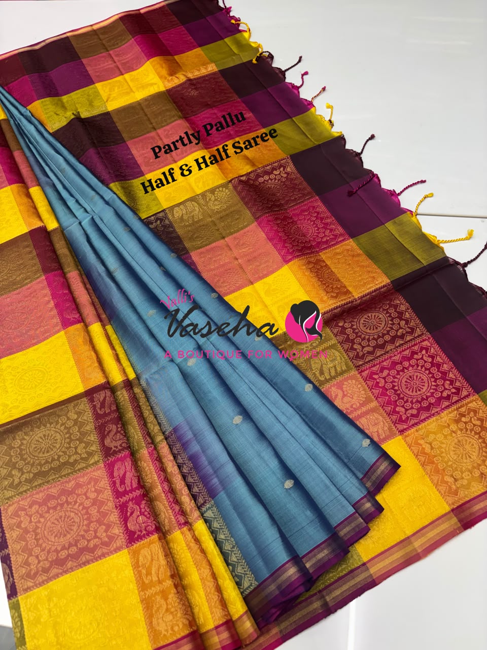 Pure Soft Silk Saree - Partly Pallu -  Half & Half Saree - VVPSS088