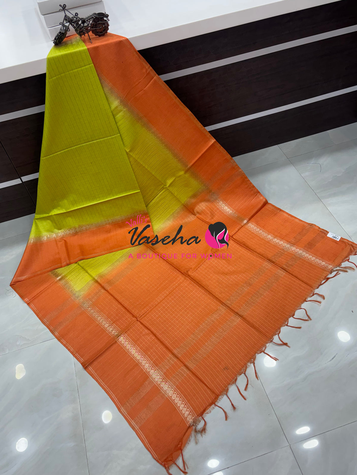 Bhagalpuri Silk | Green With Orange Pink Combo | VVBS011