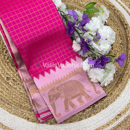 Semi Silk Saree - Kanchi Silk Style - Elephant Border - Pink with Pink - VVSSS005
