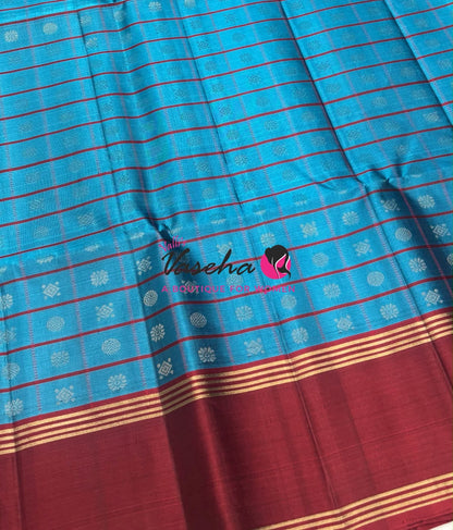 Pure Soft Silk Saree - Blue & Maroon Shade - VVPSS116