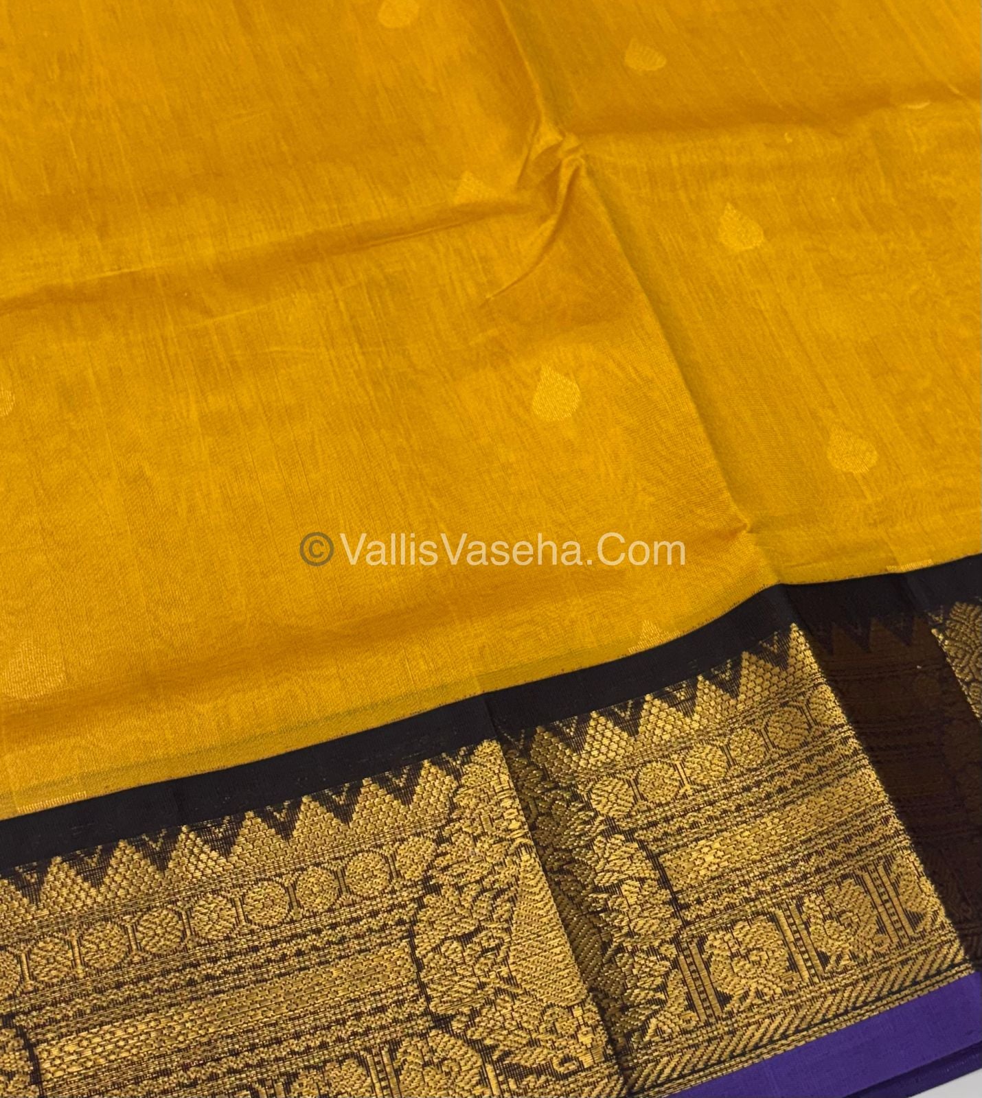 Pure Korvai Silk Cotton Saree - Mustard Yellow with Brown - VVKSC019