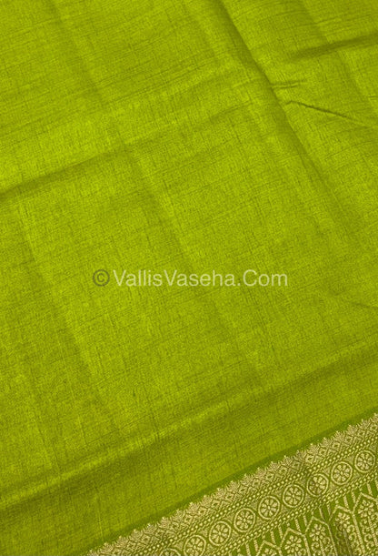 Semi Tussar Silk - Grand Pallu  - Pista Green Shade - VVSTS031