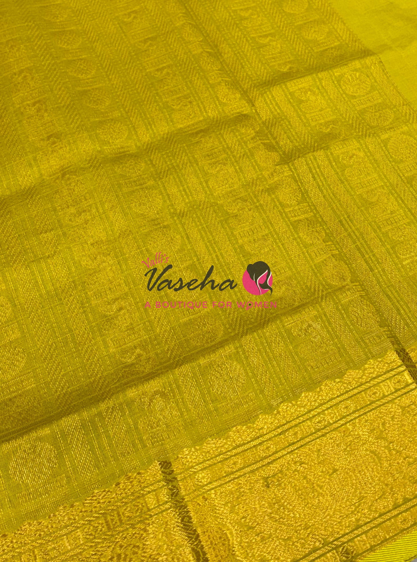 Pure Silk Cotton Saree - Green With Yellow  - Lakshadeepam Design - VVPLD001