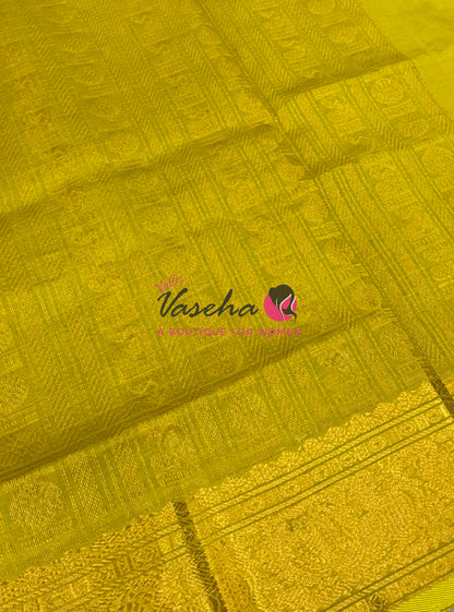 Pure Silk Cotton Saree - Green With Yellow  - Lakshadeepam Design - VVPLD001