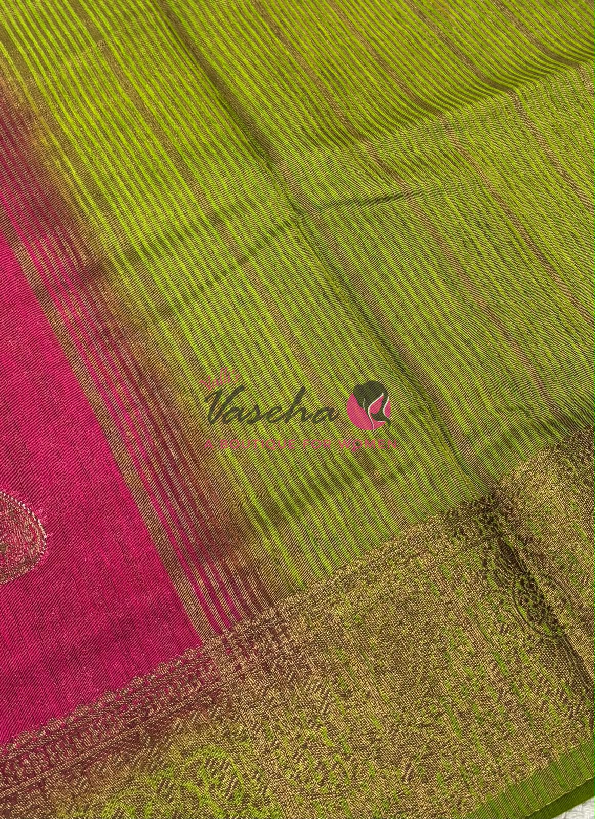Bamboo Silk Saree- Pink with Green Shade - VVBSS016
