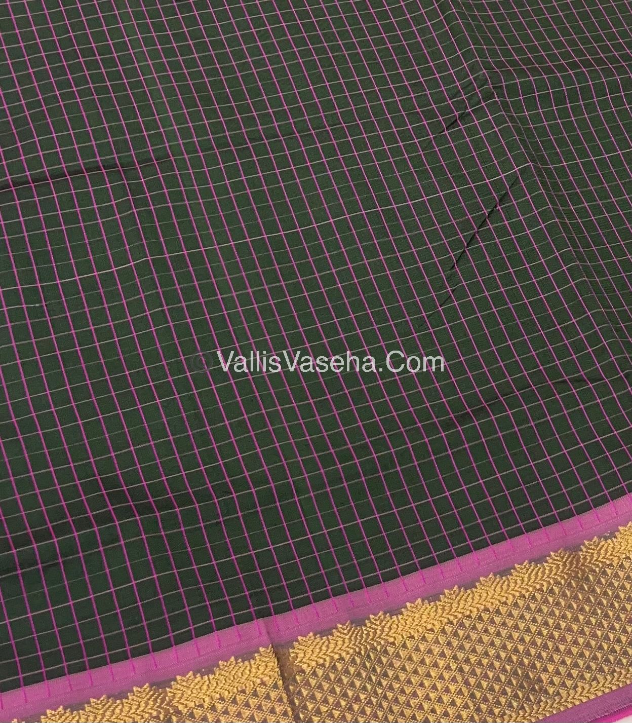 Semi Silk Cotton Saree - Dark Green With Pink Shade - VVSSC004