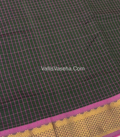 Semi Silk Cotton Saree - Dark Green With Pink Shade - VVSSC004