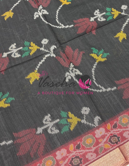 Semi Raw Silk - Black With Maroon Shade - VVRS009