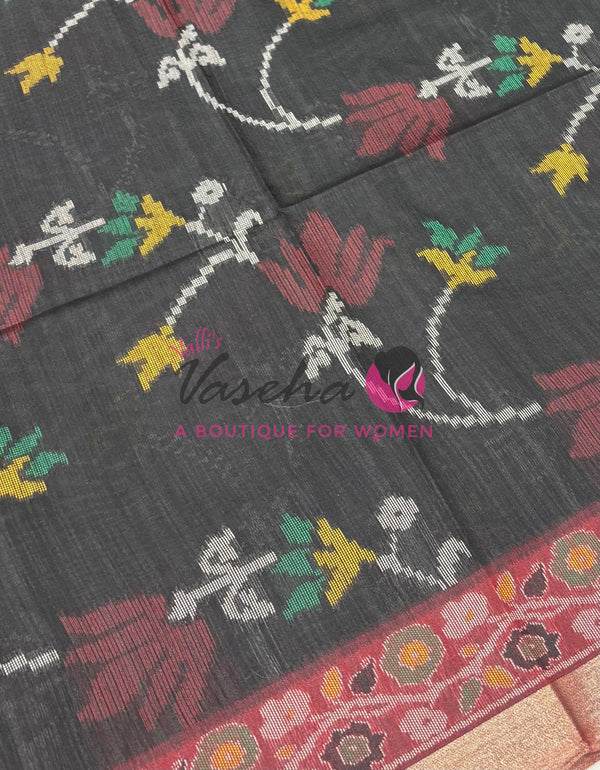 Semi Raw Silk - Black With Maroon Shade - VVRS009