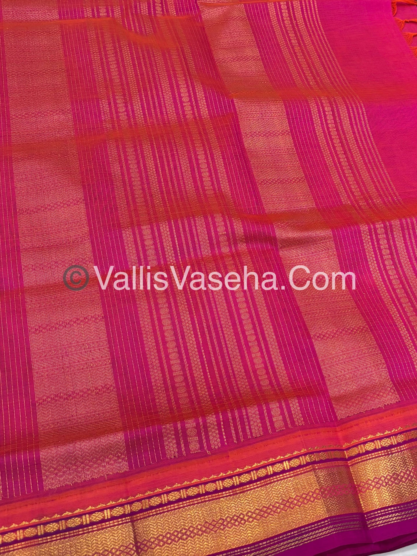 Pure Korvai Silk Cotton Saree - Blue With Pink Combo - VVKSC004