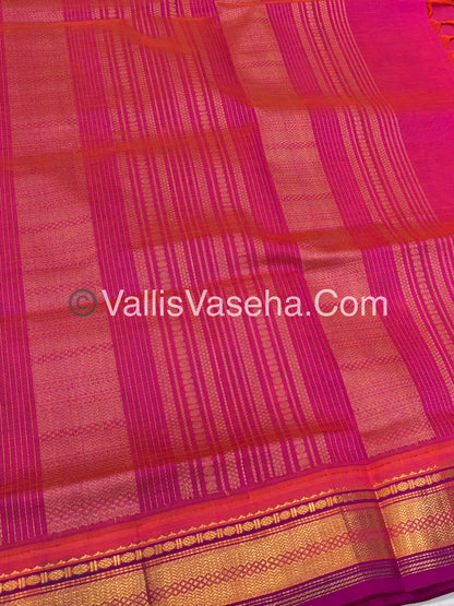 Pure Korvai Silk Cotton Saree - Blue With Pink Combo - VVKSC004