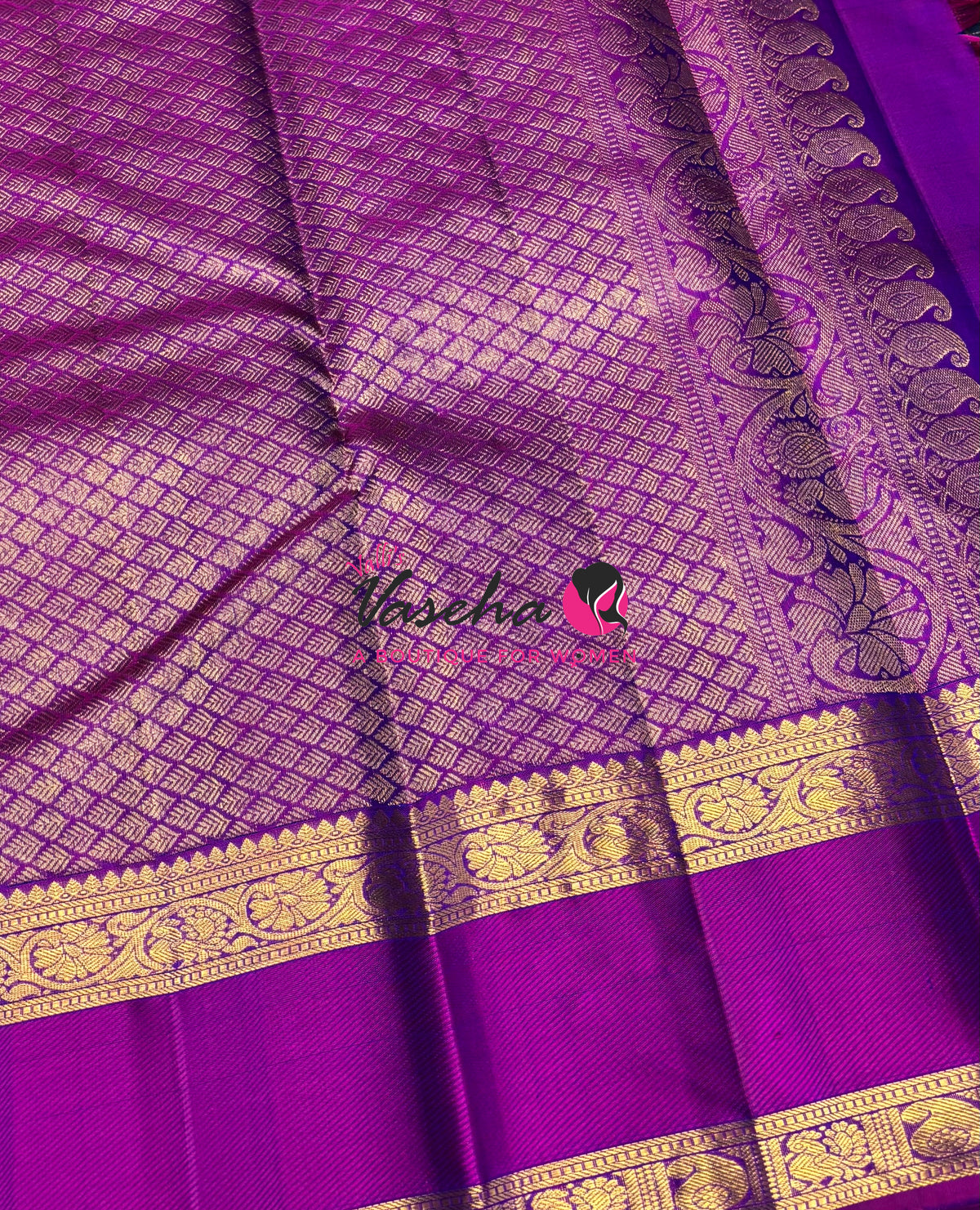 Pure Kanchipuram Silk Saree - Peacock Blue & Purplish Pink Combo - VVPS037