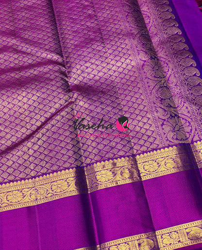 Pure Kanchipuram Silk Saree - Peacock Blue & Purplish Pink Combo - VVPS037