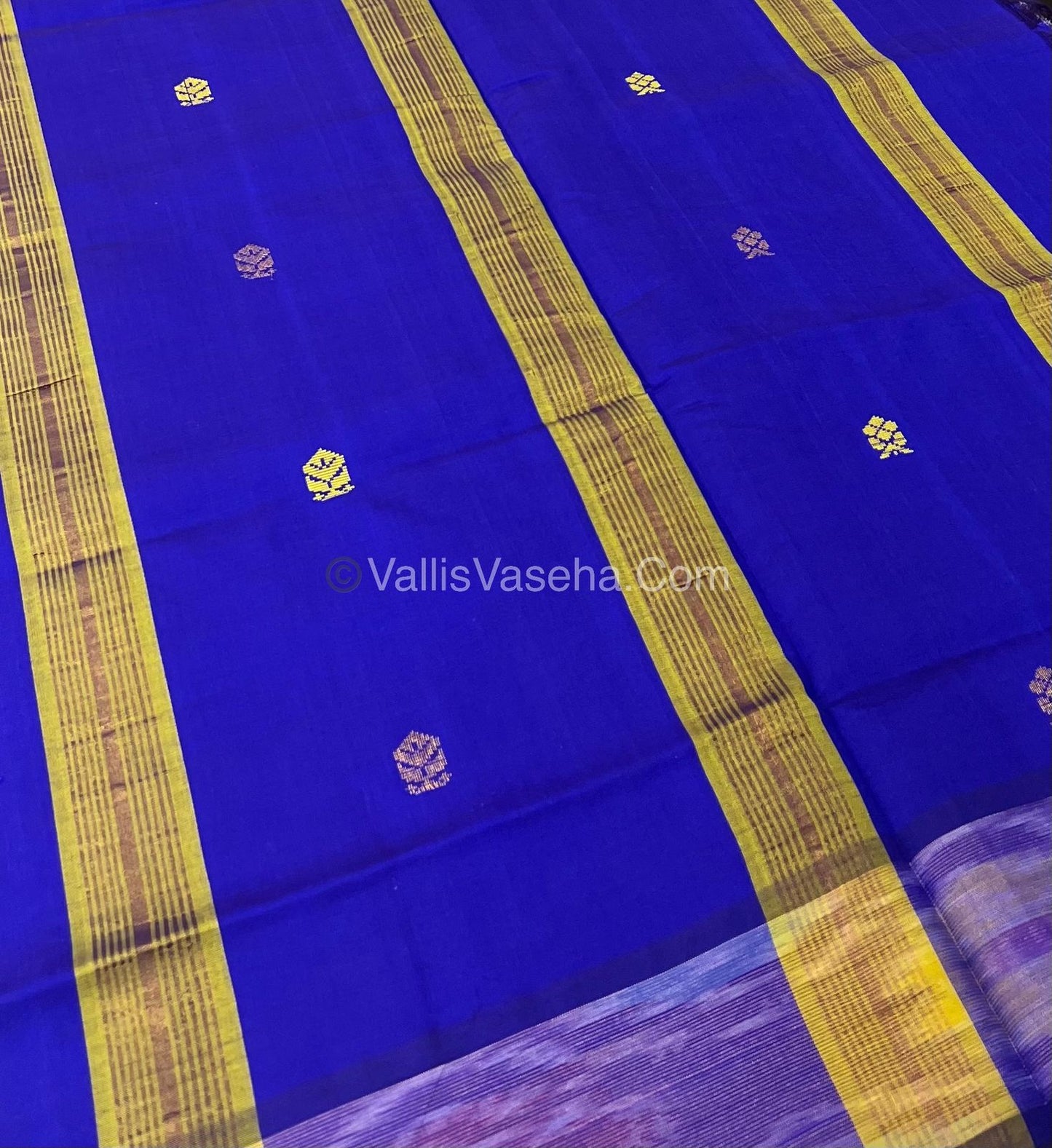 Semi Silk Cotton Saree - Yellow & Blue Combo - VVSSC001
