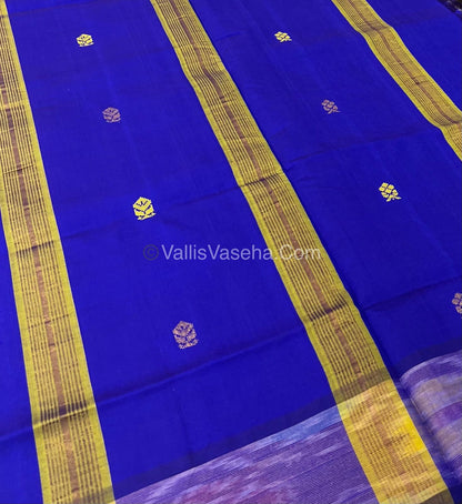 Semi Silk Cotton Saree - Yellow & Blue Combo - VVSSC001