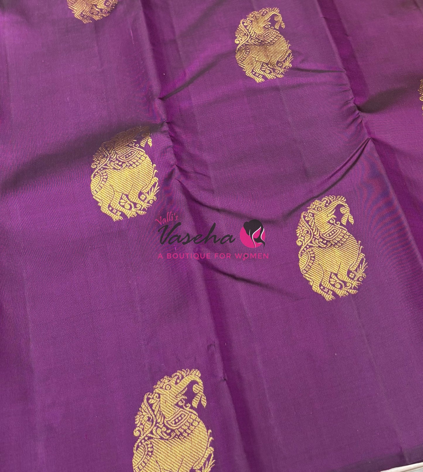 Pure Kanchipuram Silk Saree - Border Less - Dark Purple with Yellow Combo - VVPS043