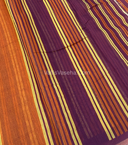 Semi Chanderi Saree - Rust Orange & Purple Combo - VVSCS003