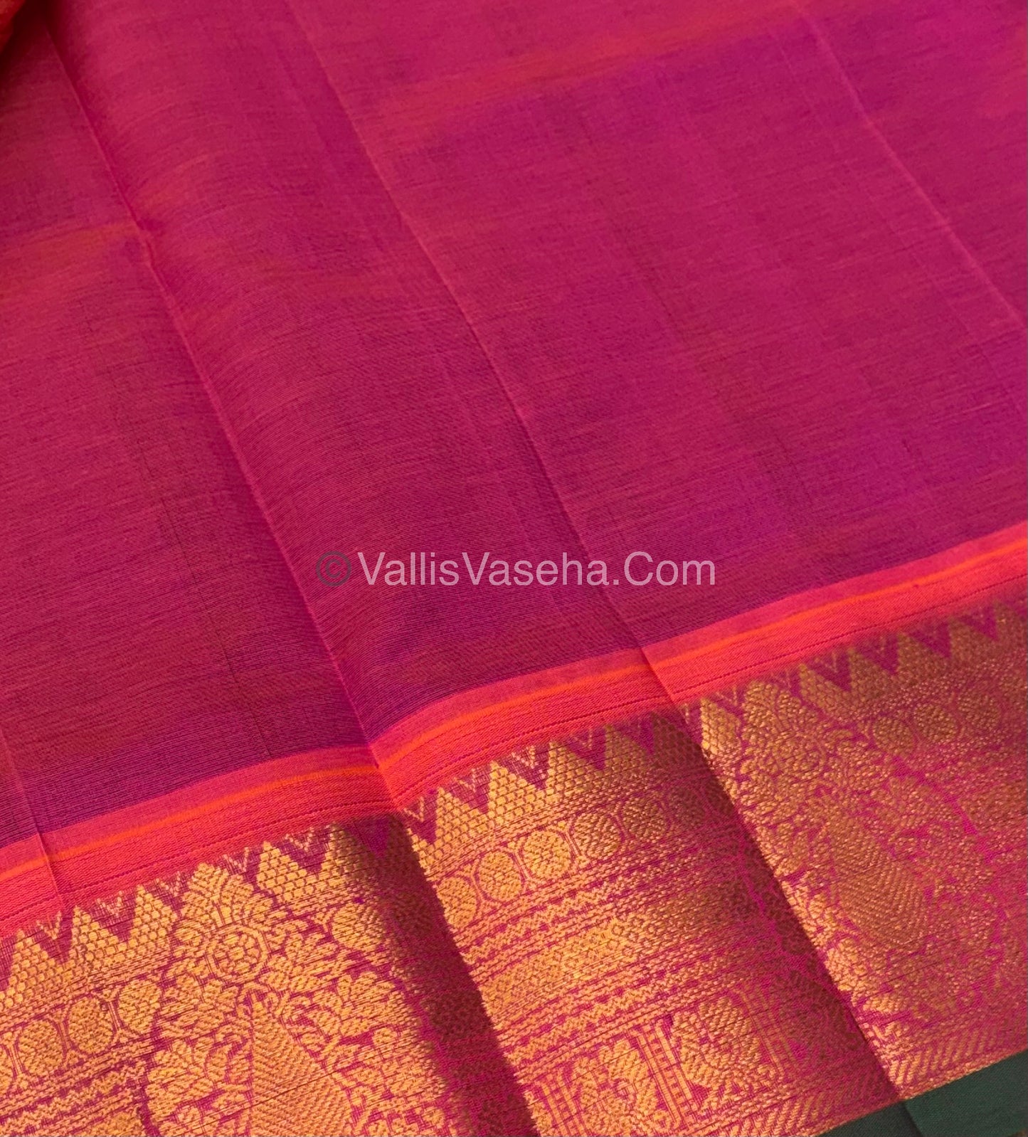 Pure Korvai Silk Cotton Saree - Green with Pink - VVKSC019