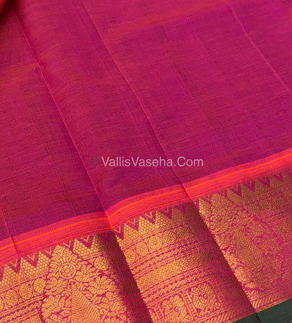 Pure Korvai Silk Cotton Saree - Green with Pink - VVKSC019