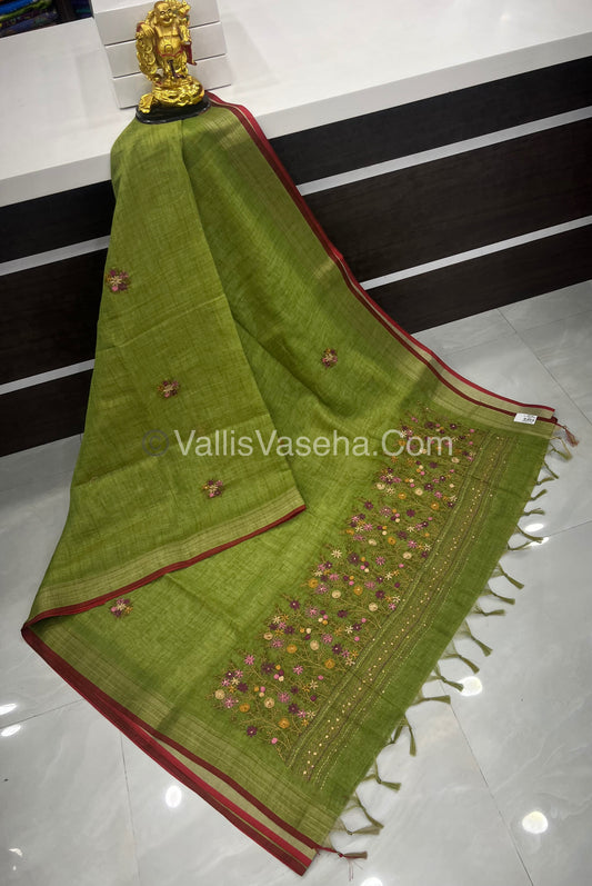 French Knot - Tissue Saree - Green Shade - VVLFN011