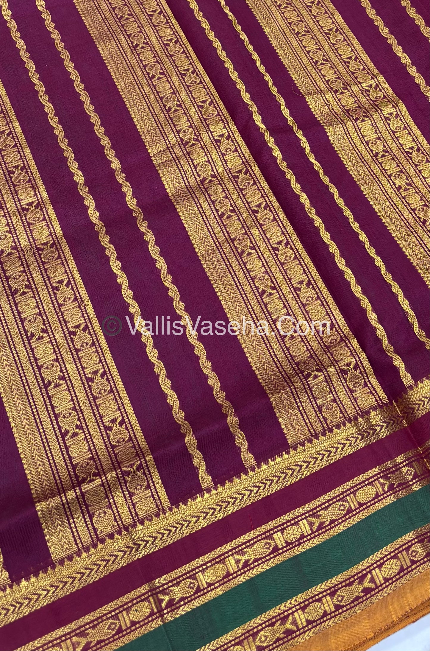 Pure Korvai Silk Cotton - Lemon Green with Brown - VVKSC025