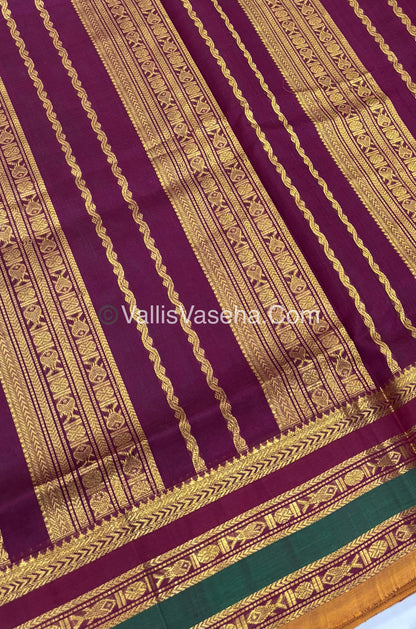 Pure Korvai Silk Cotton - Lemon Green with Brown - VVKSC025